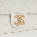 Chanel Medium Vertical Pearl Flap - White Calfskin | Antique Gold Hardware