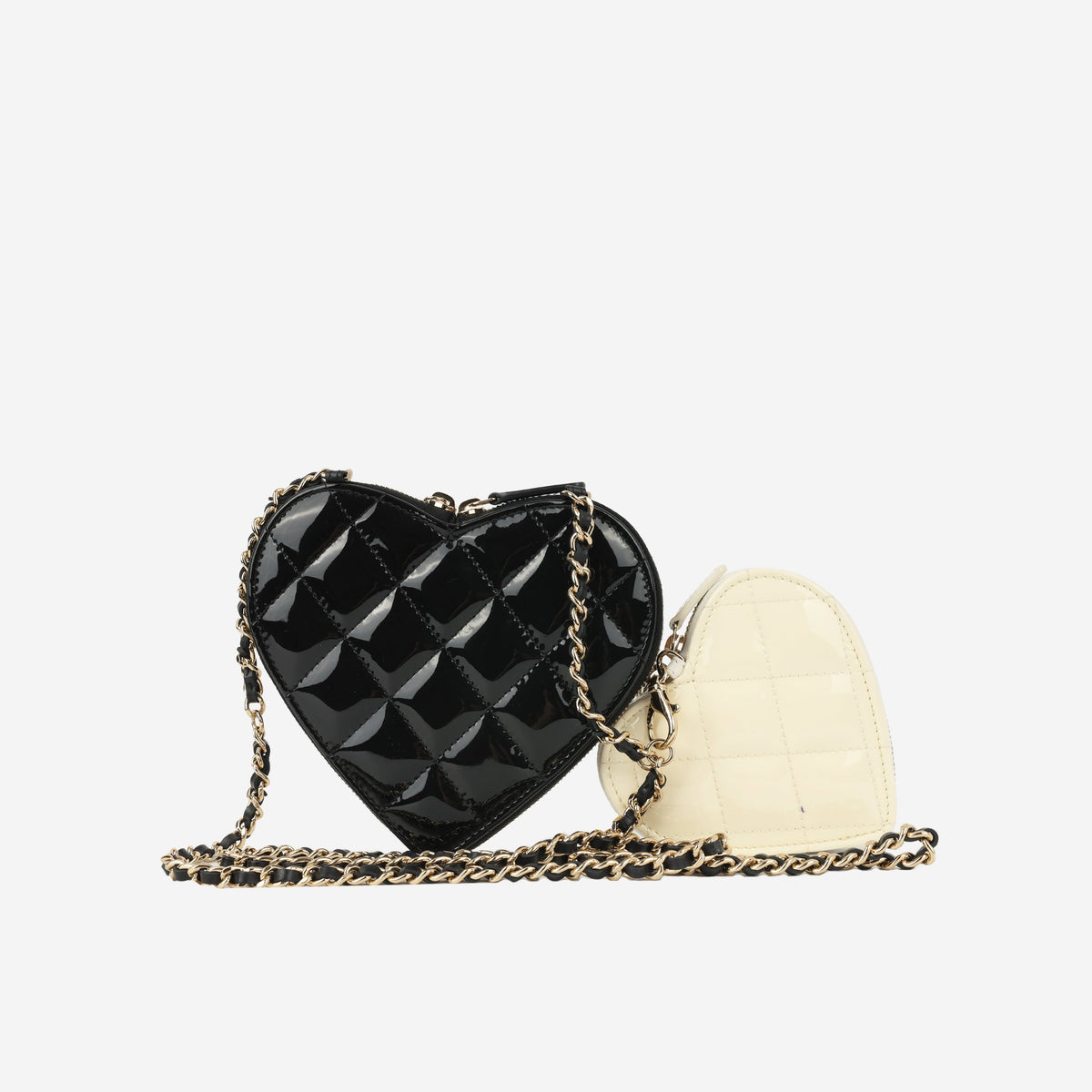 Chanel Double Heart Crossbody - Black/White