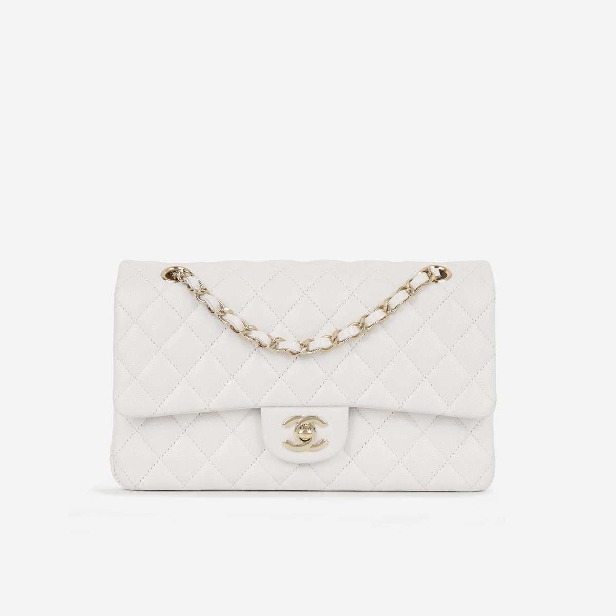 Chanel Medium Classic Flap - White Caviar | Champagne gold hardware