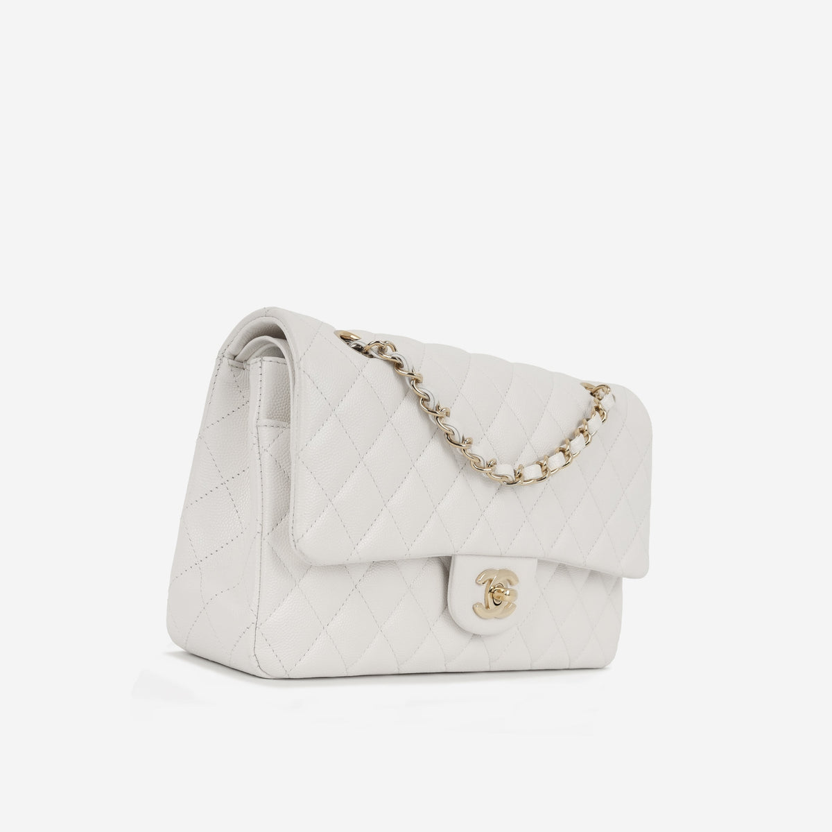 Chanel Medium Classic Flap - White Caviar | Champagne gold hardware