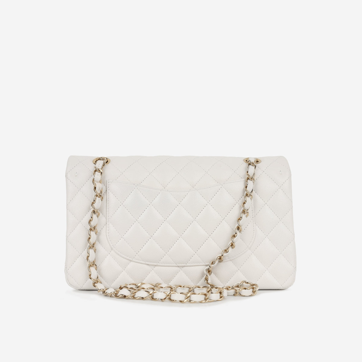 Chanel Medium Classic Flap - White Caviar | Champagne gold hardware