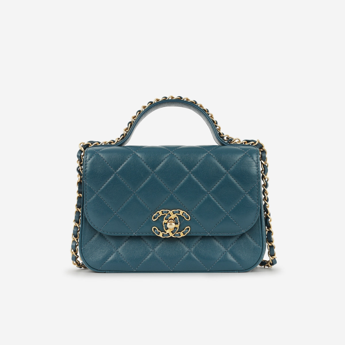 Chanel Infinity Top Handle - Blue Calfskin | Gold Hardware