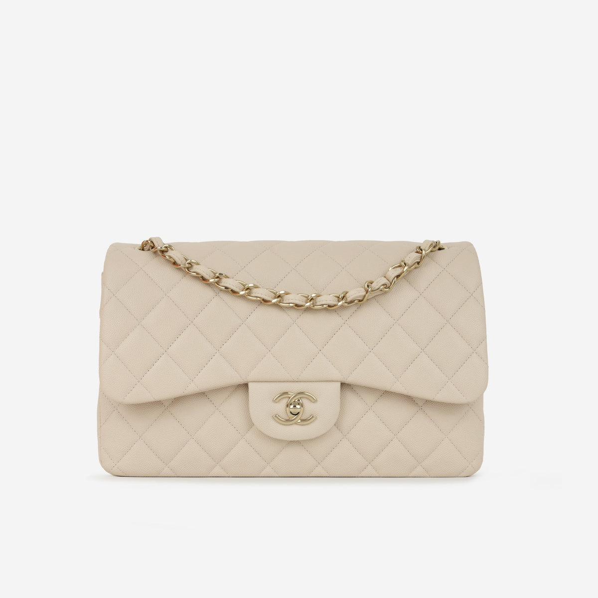 Chanel Classic Jumbo Double Flap - Ecru Caviar | Champagne Gold Hardware