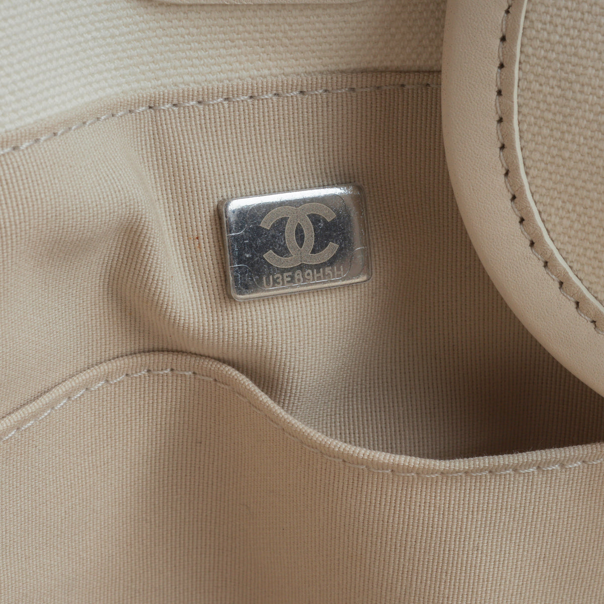 Chanel Large Deauville - White Canvas / Black Stripes | Silver Hardware