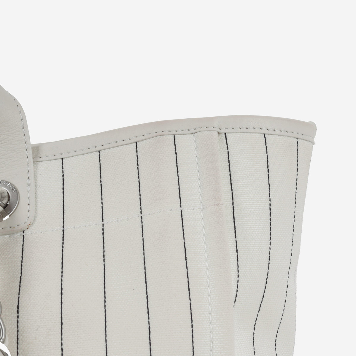 Chanel Large Deauville - White Canvas / Black Stripes | Silver Hardware