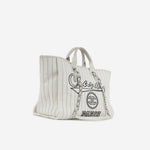 Chanel Large Deauville - White Canvas / Black Stripes | Silver Hardware