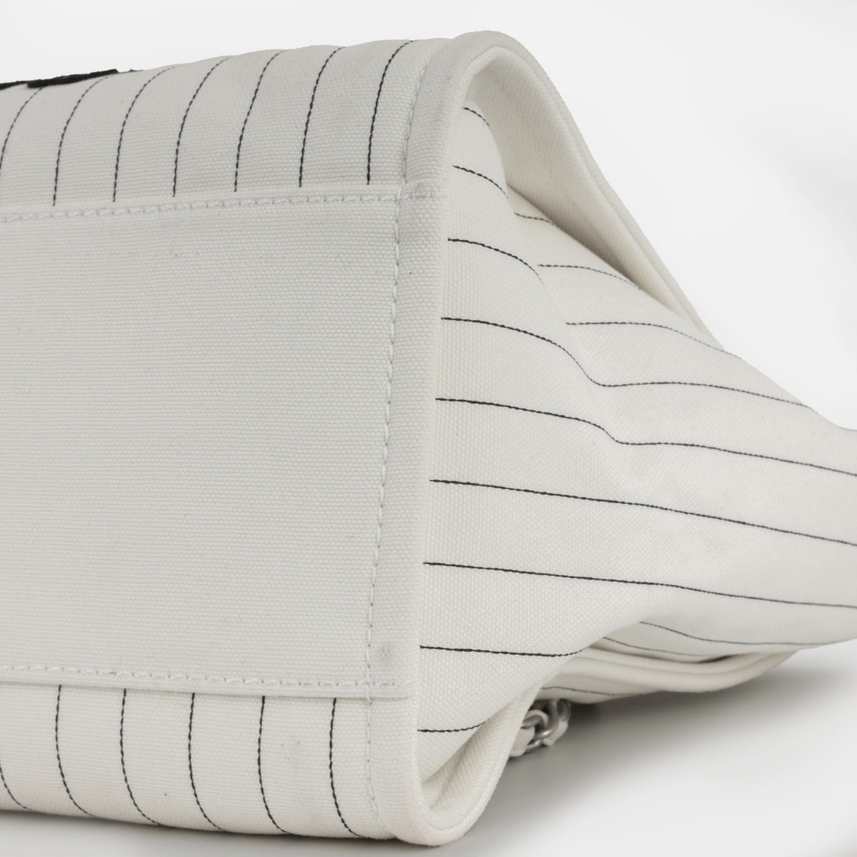 Chanel Large Deauville - White Canvas / Black Stripes | Silver Hardware
