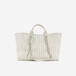 Chanel Large Deauville - White Canvas / Black Stripes | Silver Hardware