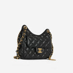 Chanel Small Hobo Bag - Black Shiny Crumpled Calfskin | Gold Hardware