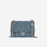 Chanel Mini Camellia Heart Crush - Blue Embroidered Denim | Silver Hardware