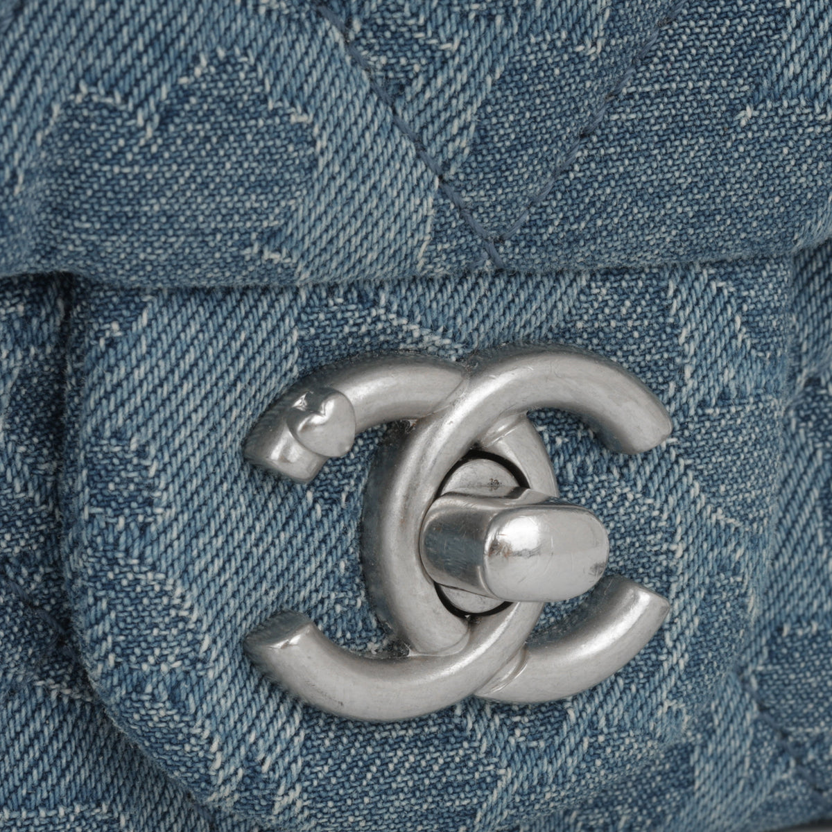 Chanel Mini Camellia Heart Crush - Blue Embroidered Denim | Silver Hardware