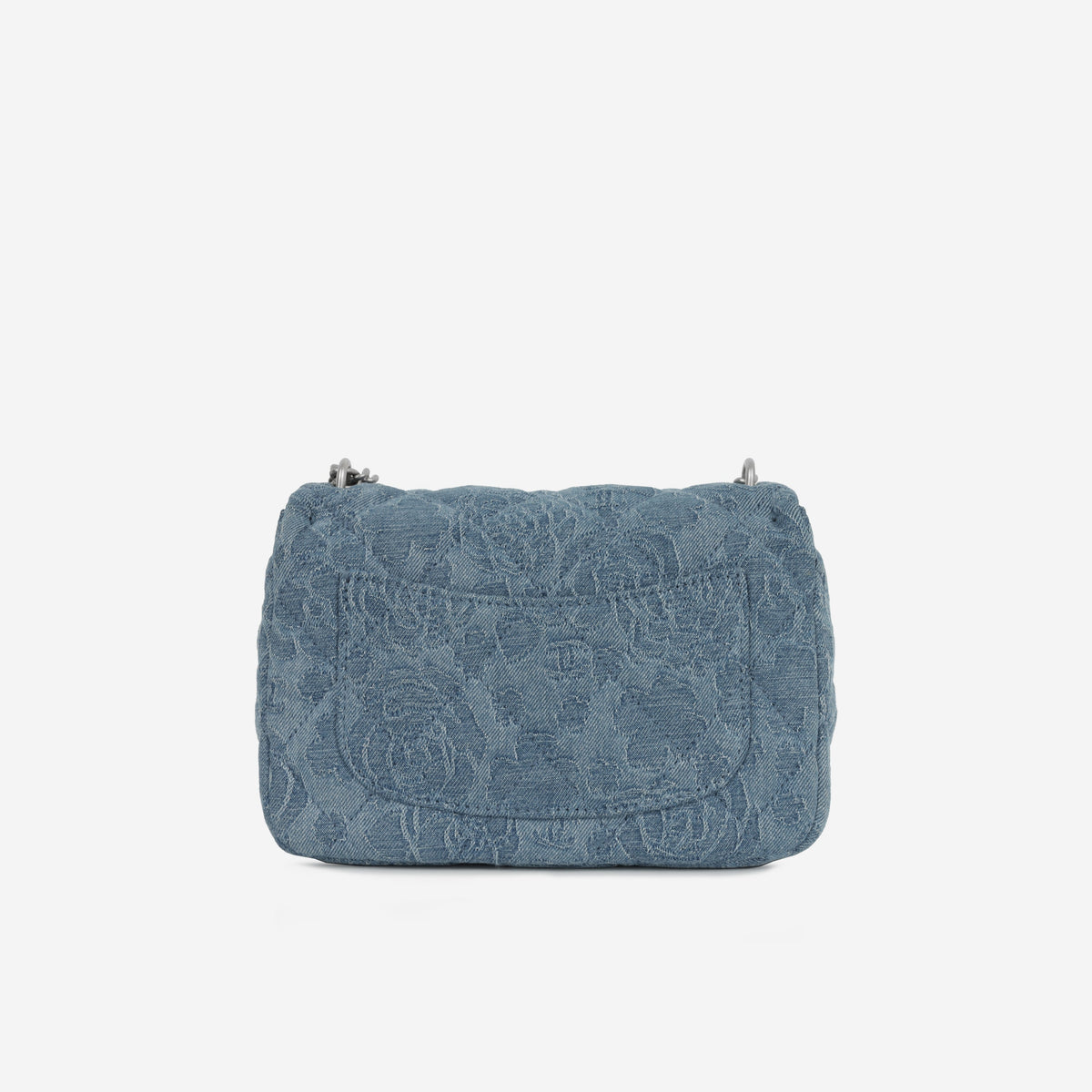 Chanel Mini Camellia Heart Crush - Blue Embroidered Denim | Silver Hardware