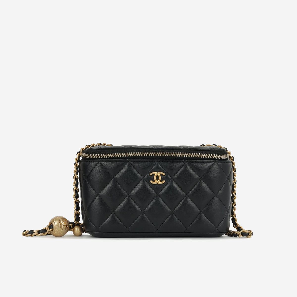 Chanel Small Vanity on Chain Pearl Crush - Black Lambskin | Antique Gold Hardware