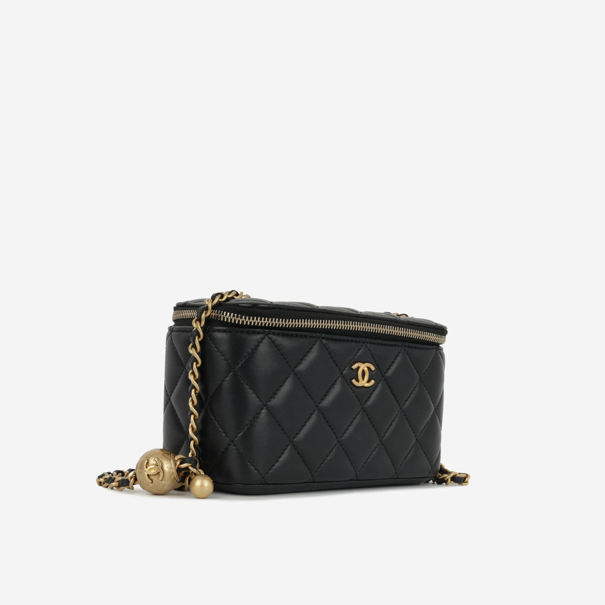 Chanel Small Vanity on Chain Pearl Crush - Black Lambskin | Antique Gold Hardware