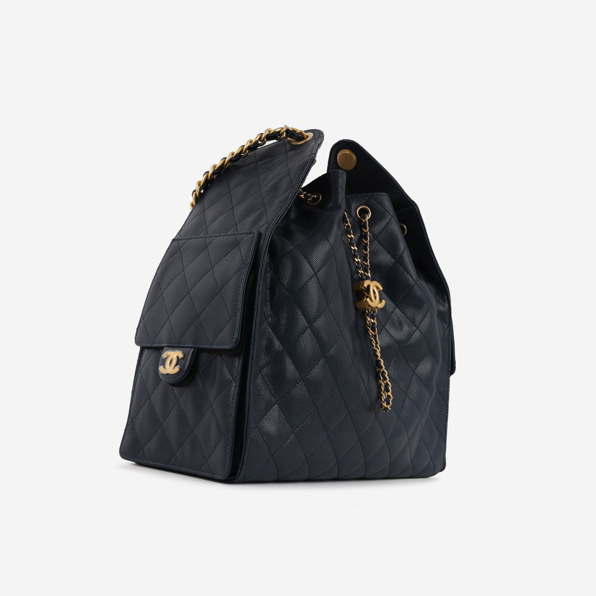 Chanel Medium 25 Hobo Bag - Midnight Blue Caviar | Antique Gold-tone Hardware
