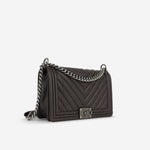 Chanel New Medium Boy Bag - Dark Brown Chevron | Ruthenium Hardware