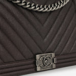 Chanel New Medium Boy Bag - Dark Brown Chevron | Ruthenium Hardware