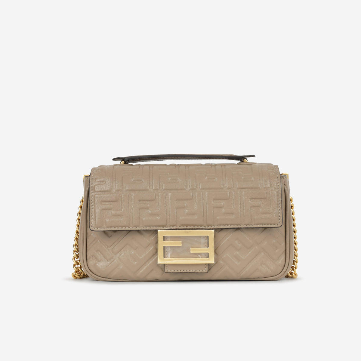 Fendi Midi Chain Baguette - Taupe Calfskin | Gold Hardware