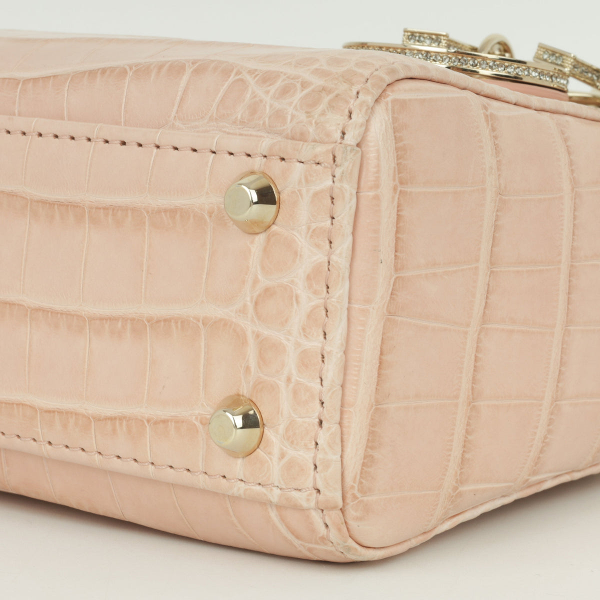 Dior Mini Lady Dior - Blush Pink Alligator | Champagne Gold Hardware with Diamond Beads