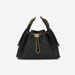 Chanel Small 25 Hobo - Black Coated Canvas | Antique Gold Hardware