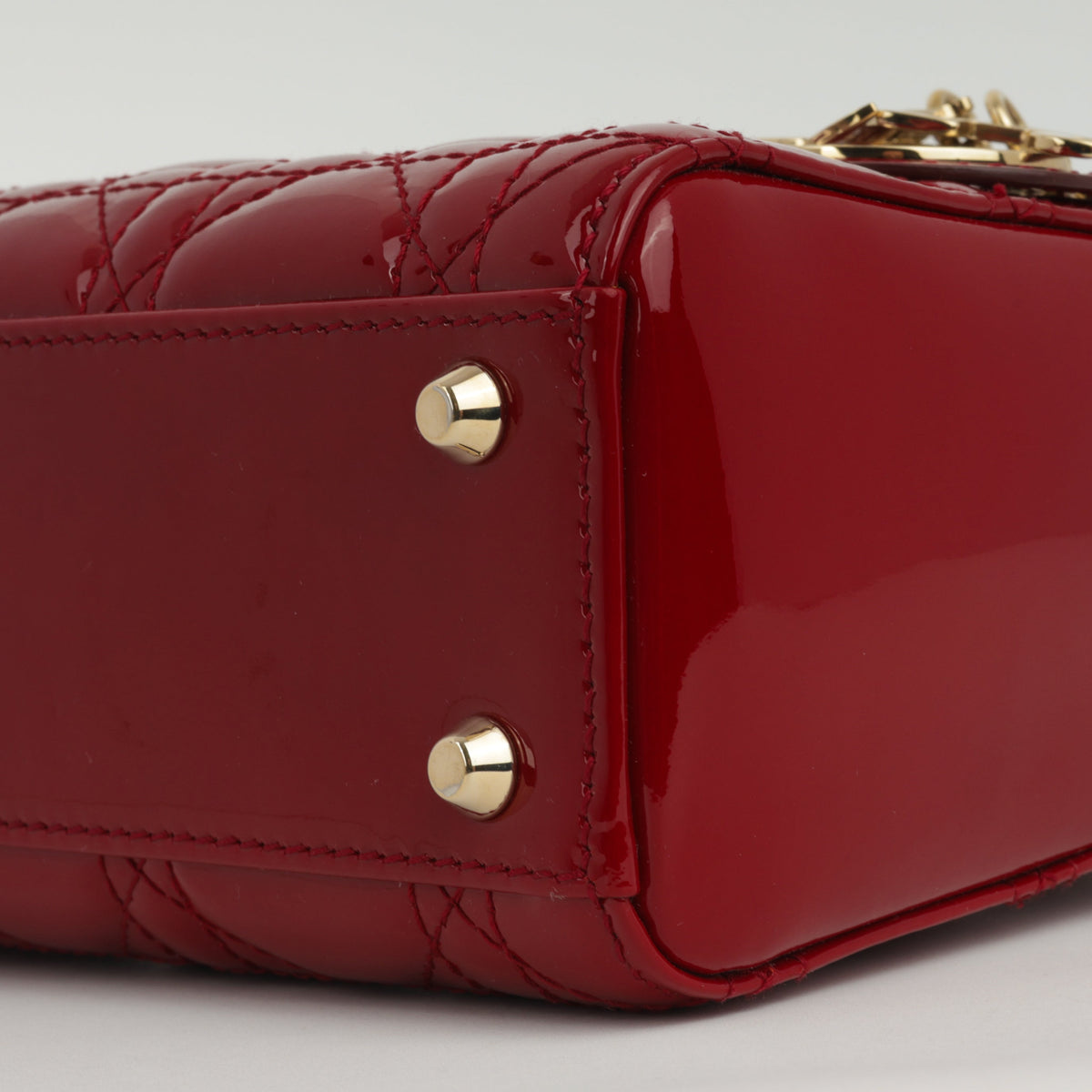 Dior Mini Lady Dior - Cherry Red Patent | Champagne Gold Hardware