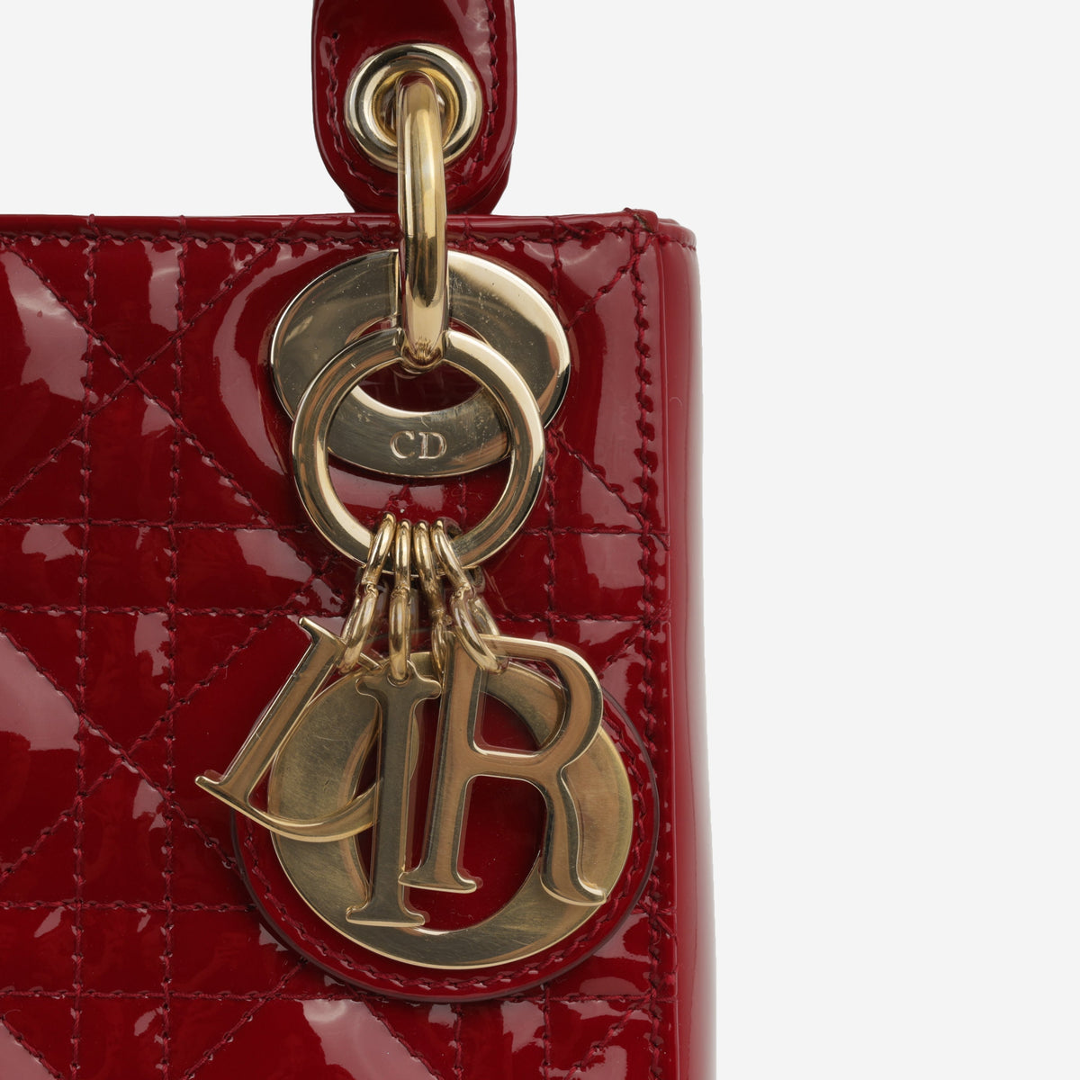 Dior Mini Lady Dior - Cherry Red Patent | Champagne Gold Hardware
