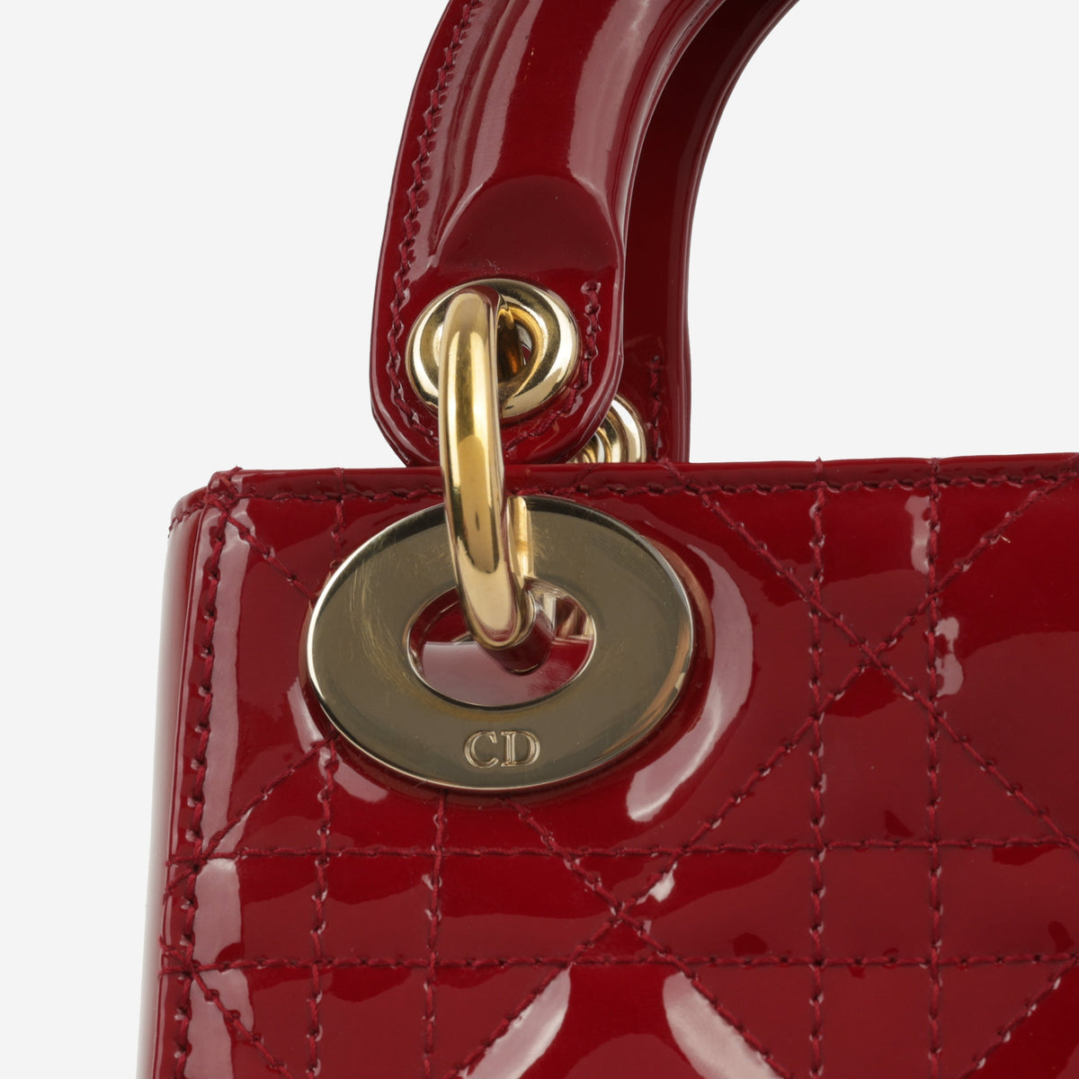 Dior Mini Lady Dior - Cherry Red Patent | Champagne Gold Hardware