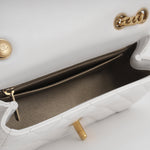 Chanel Mini Rectangular Camellia Crush - White Lambskin | Antique gold Hardware