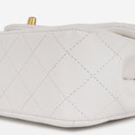 Chanel Mini Rectangular Camellia Crush - White Lambskin | Antique gold Hardware