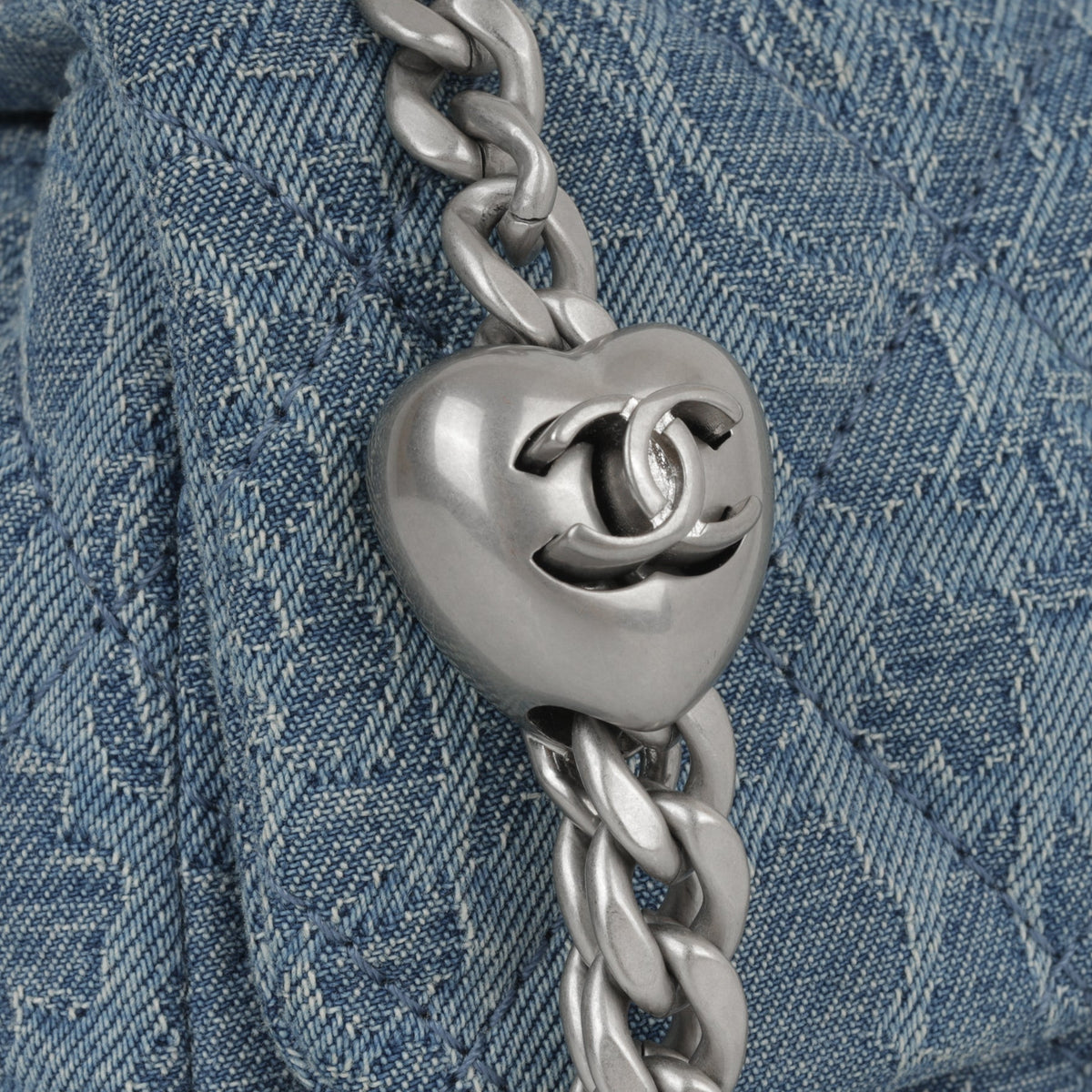 Chanel Mini Rectangular Camellia Crush - Blue Embroidered Denim | Silver Hardware