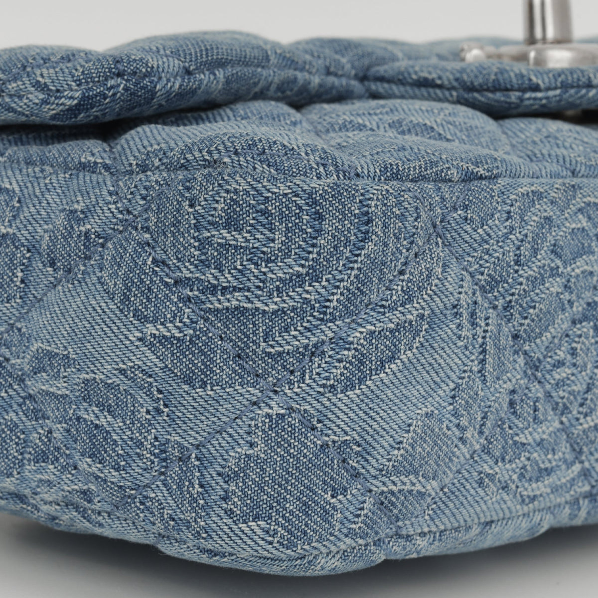Chanel Mini Rectangular Camellia Crush - Blue Embroidered Denim | Silver Hardware