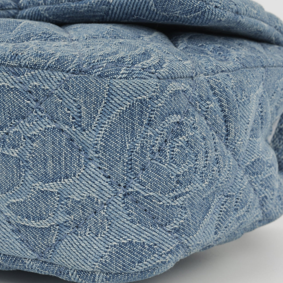 Chanel Mini Rectangular Camellia Crush - Blue Embroidered Denim | Silver Hardware