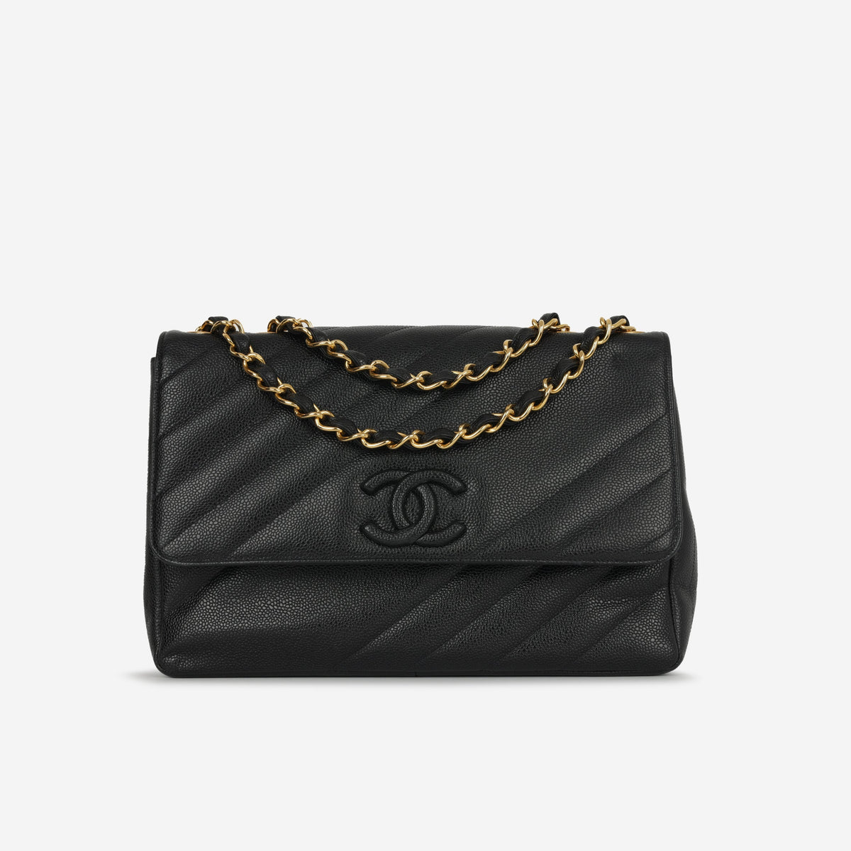 Chanel Vintage Jumbo Diagonal Flap - Black Caviar | Gold Hardware