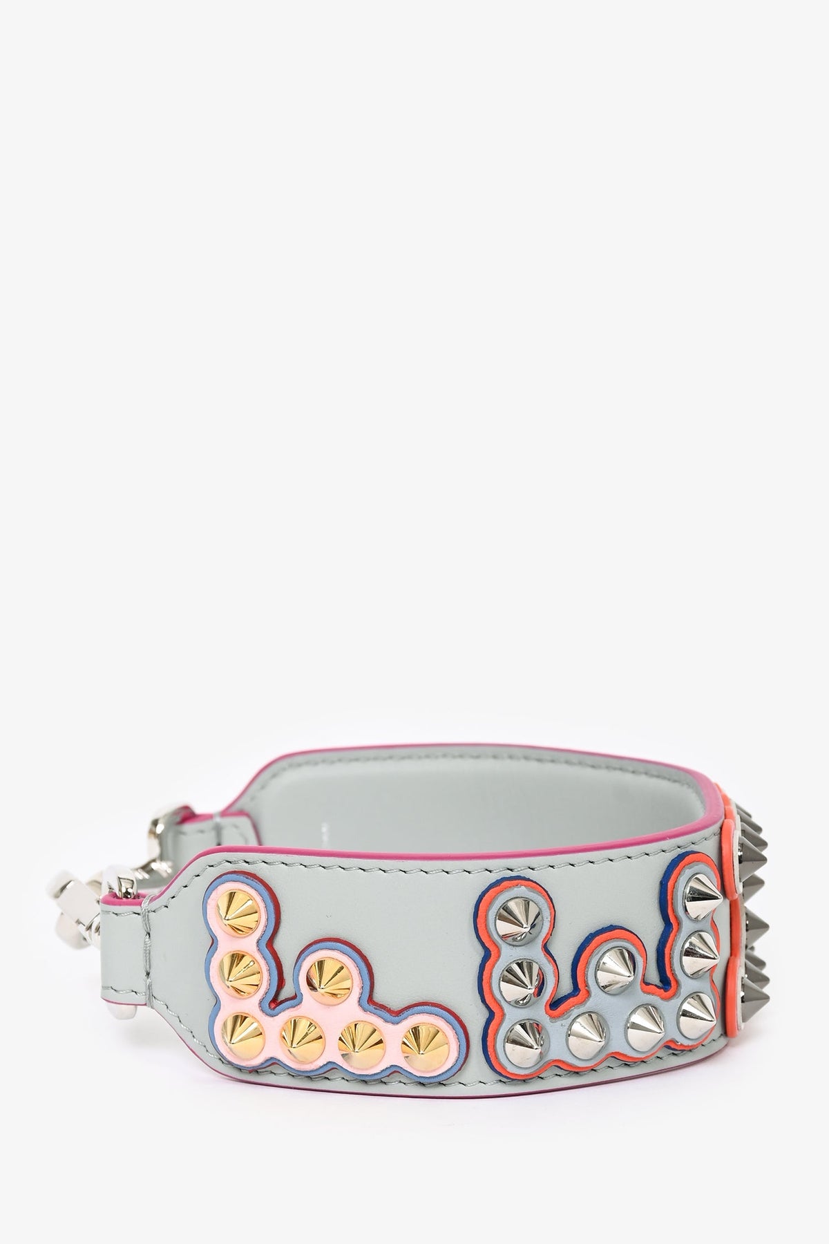 Fendi Grey Leather Multicoloured Spike 'FENDI' Bag Strap