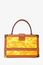 Louis Vuitton Yellow Mother of Pearl/Brown Leather Petite Malle Top Handle Bag with Strap