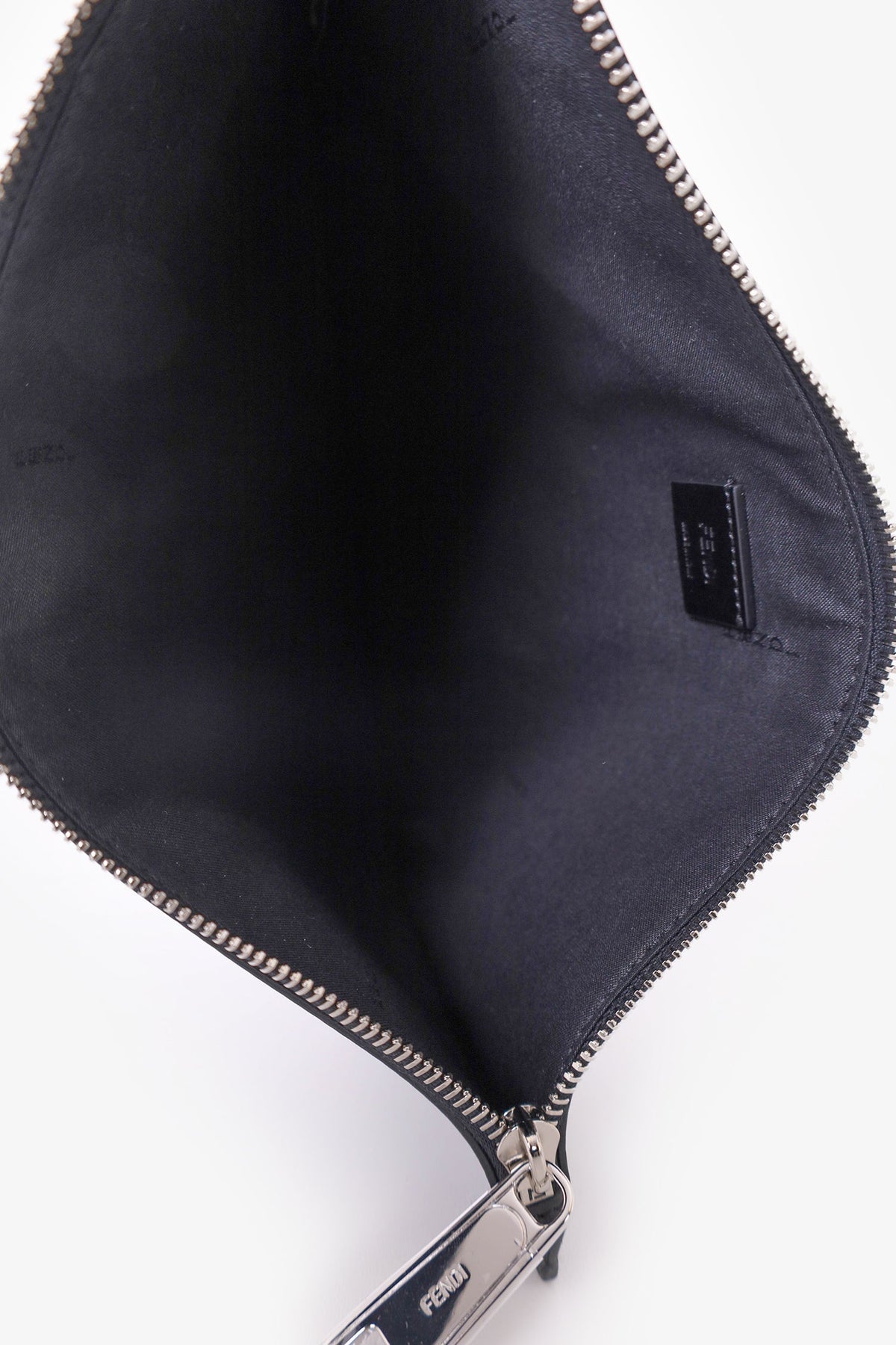 Fendi Black Calfskin CrystalEmbroidery Karlito Zip Pouch