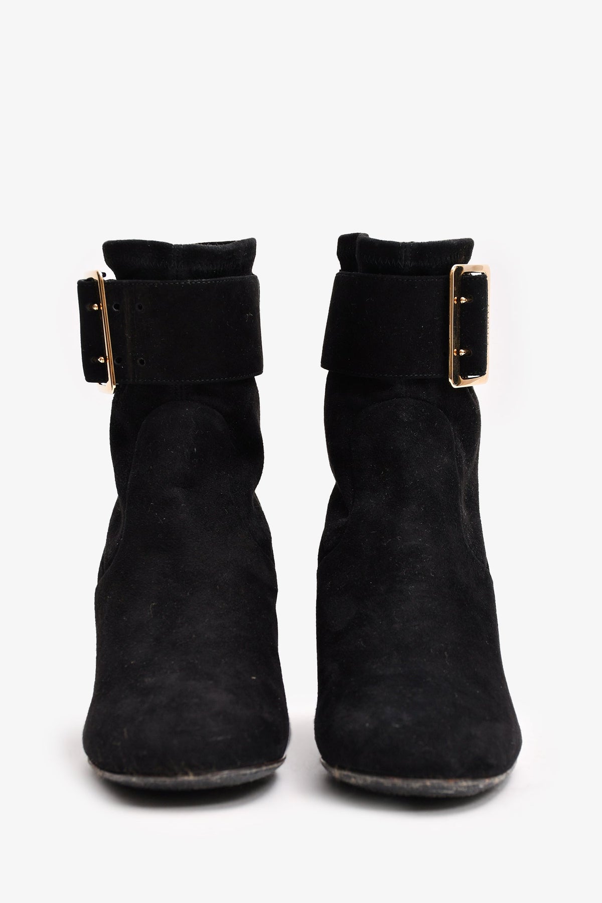 Burberry Black Suede Buckle Ankle Boots Size 35