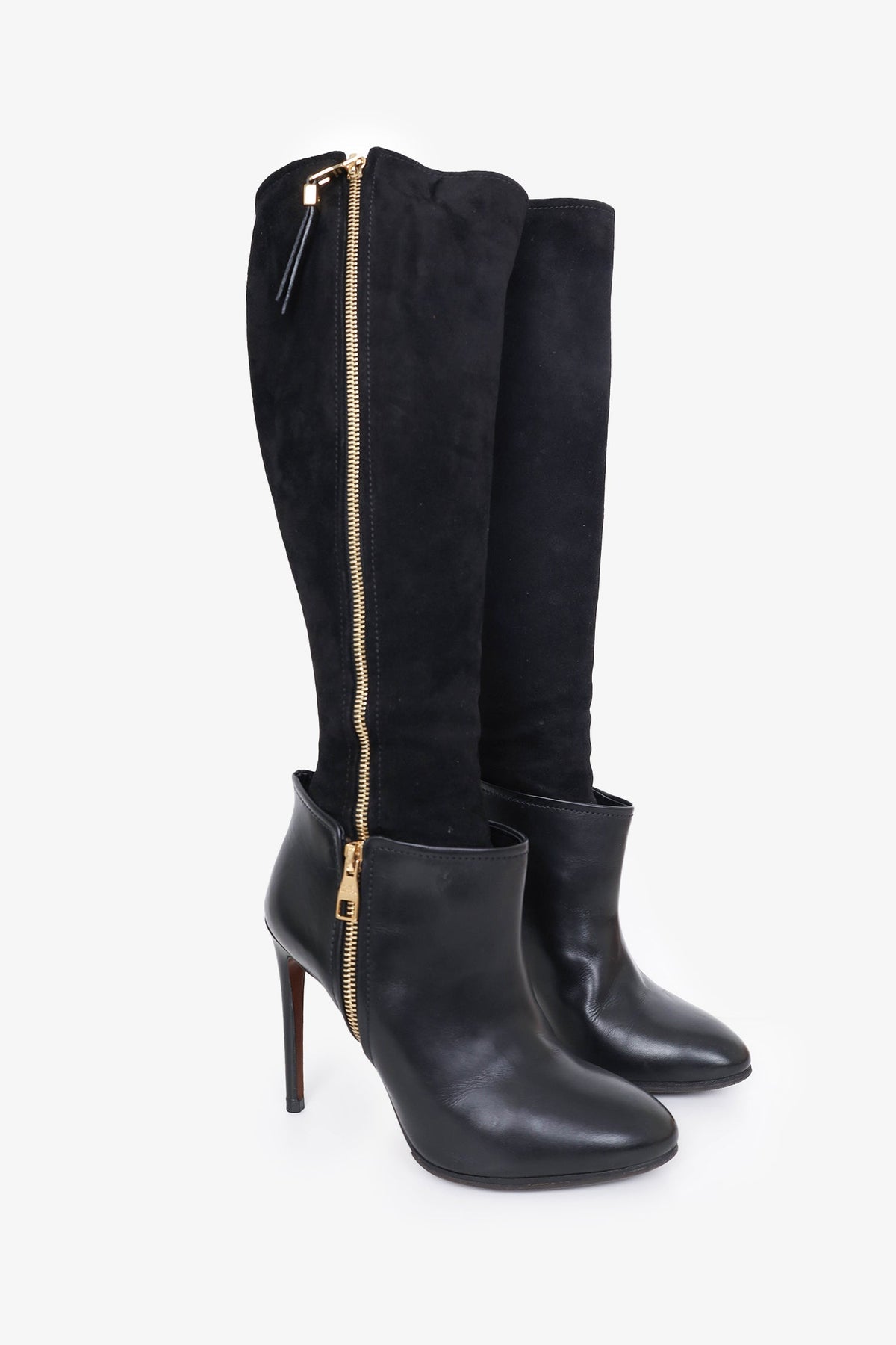 Louis Vuitton Black Leather and Suede Calf Length Booties Size 37