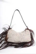 Fendi Brown/Beige Goat Hair-Trimmed Knit Baguette