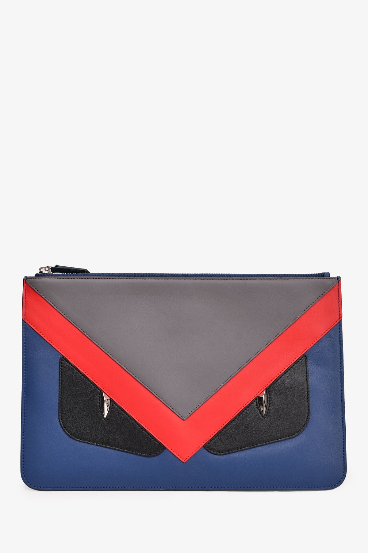 Fendi Grey/Red/Navy Monster Zip Pouch