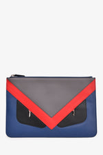 Fendi Grey/Red/Navy Monster Zip Pouch