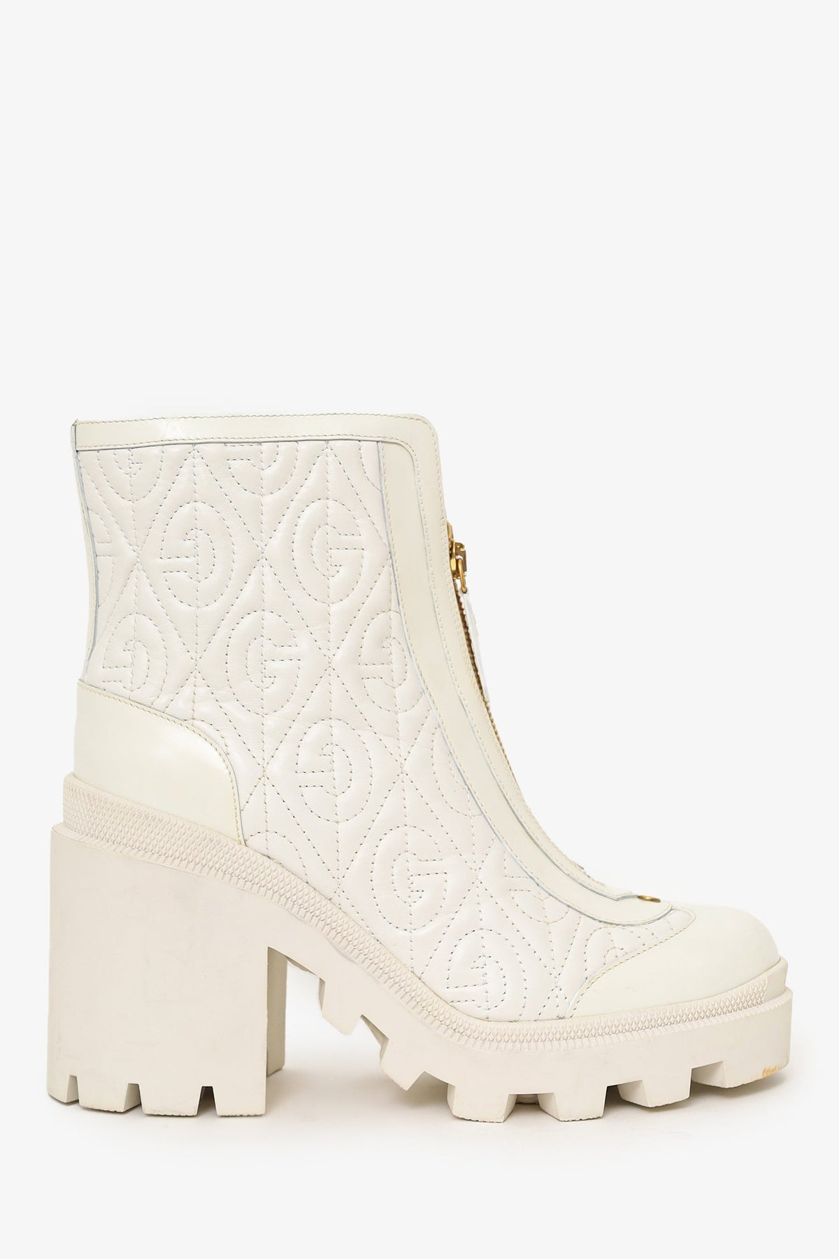 Gucci Cream Quilted Leather Heeled Front Zip Boots Size 38