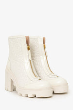Gucci Cream Quilted Leather Heeled Front Zip Boots Size 38