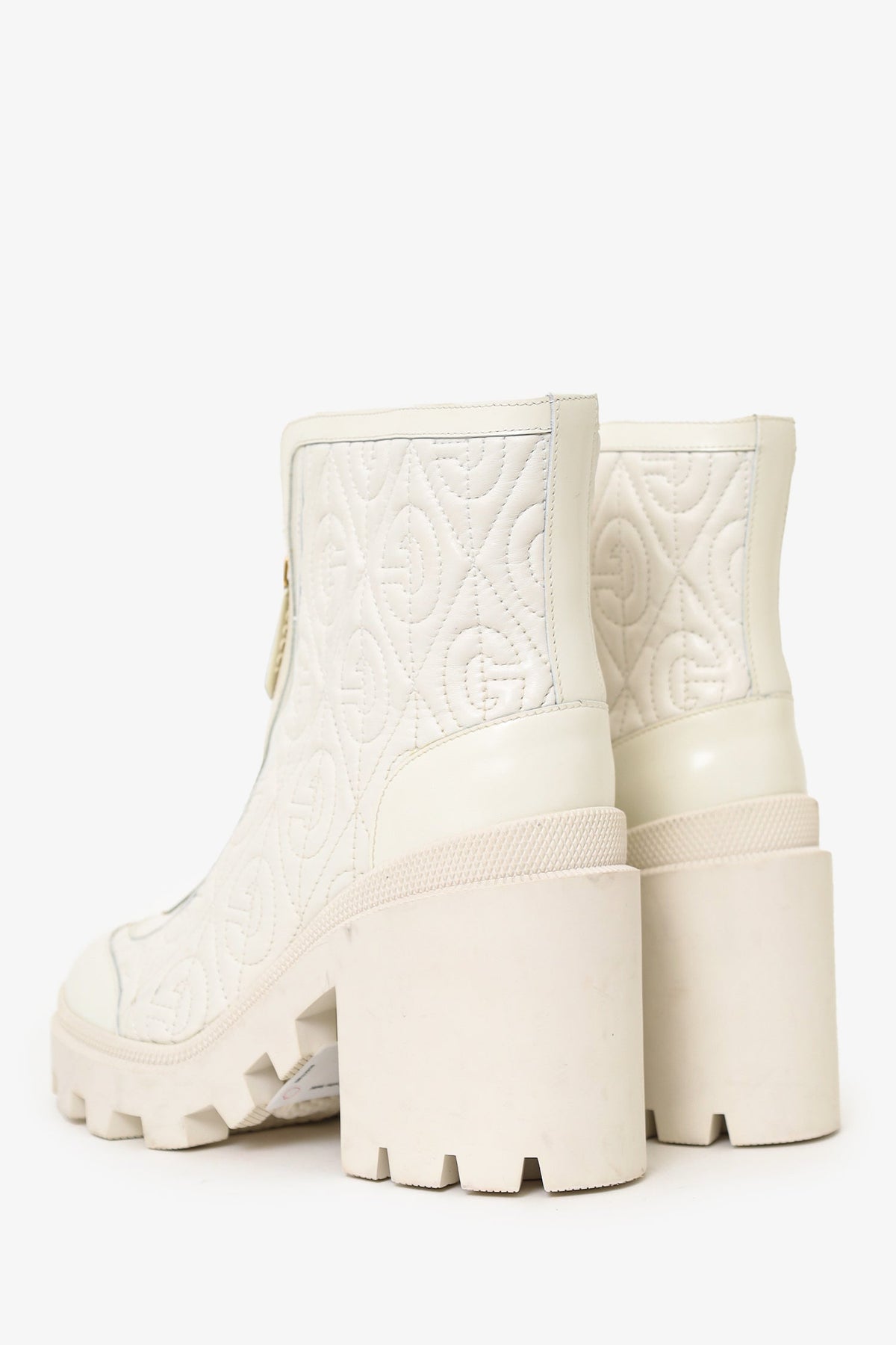 Gucci Cream Quilted Leather Heeled Front Zip Boots Size 38
