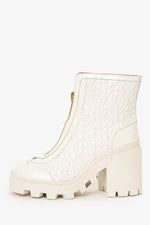 Gucci Cream Quilted Leather Heeled Front Zip Boots Size 38