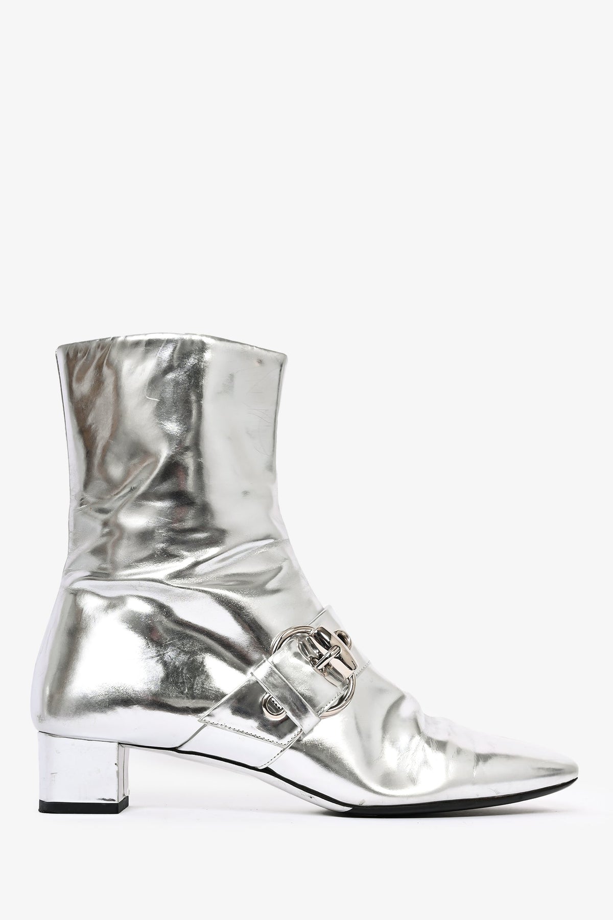 Gucci Metallic Silver Buckle Ankle Booties Size 11B