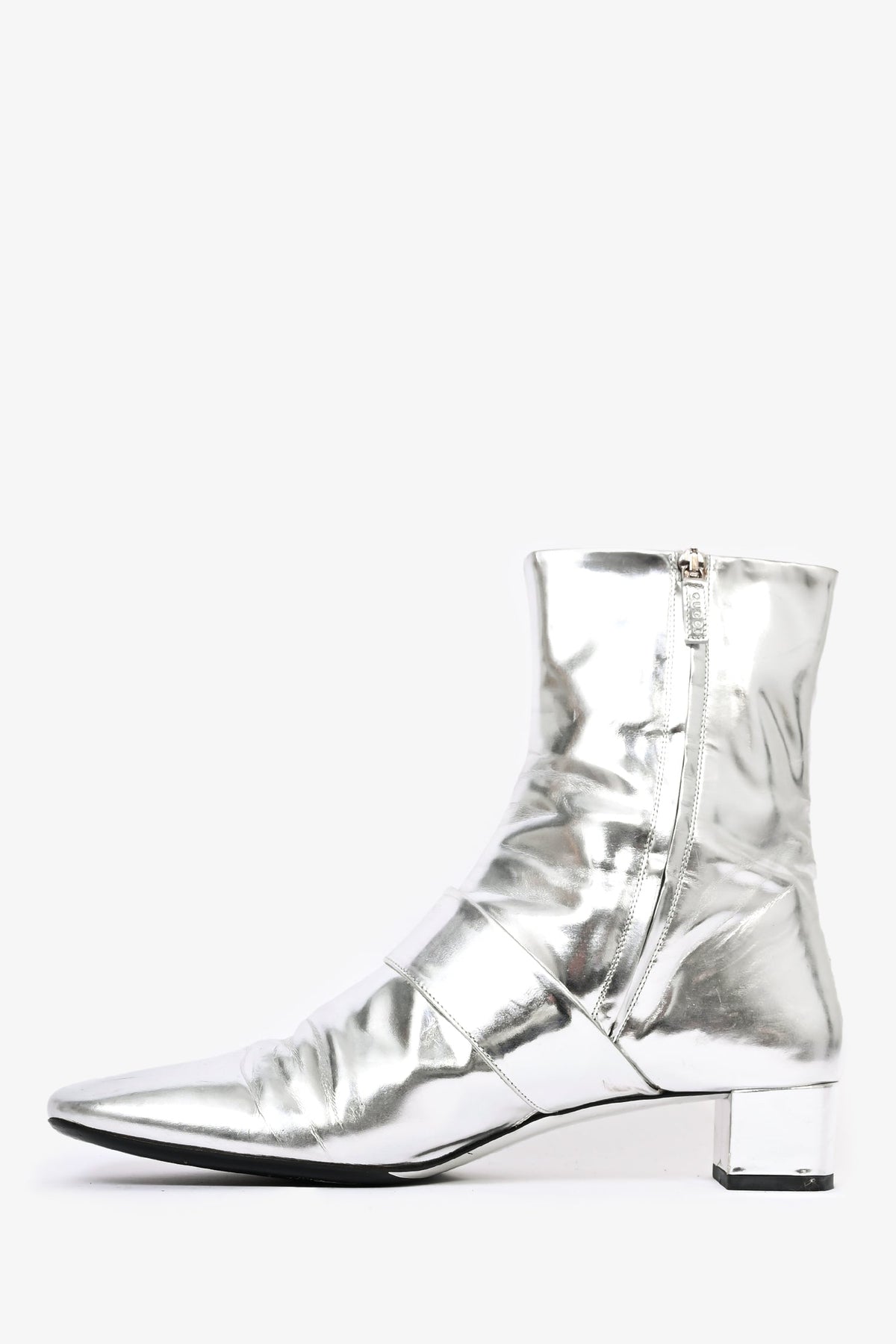 Gucci Metallic Silver Buckle Ankle Booties Size 11B