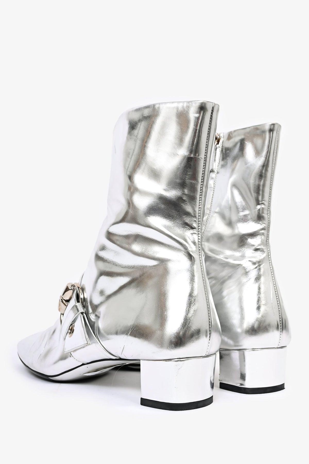 Gucci Metallic Silver Buckle Ankle Booties Size 11B