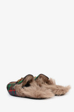 Gucci Red/Green Houndstooth Fur Lined Princetown Slides Size 6 Mens