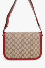 Gucci Beige/Red GG Monogram Horsebit 1955 Small Shoulder Bag